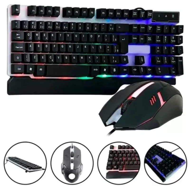 Kit Teclado Mouse Gamer Com Led Iluminação Colorida