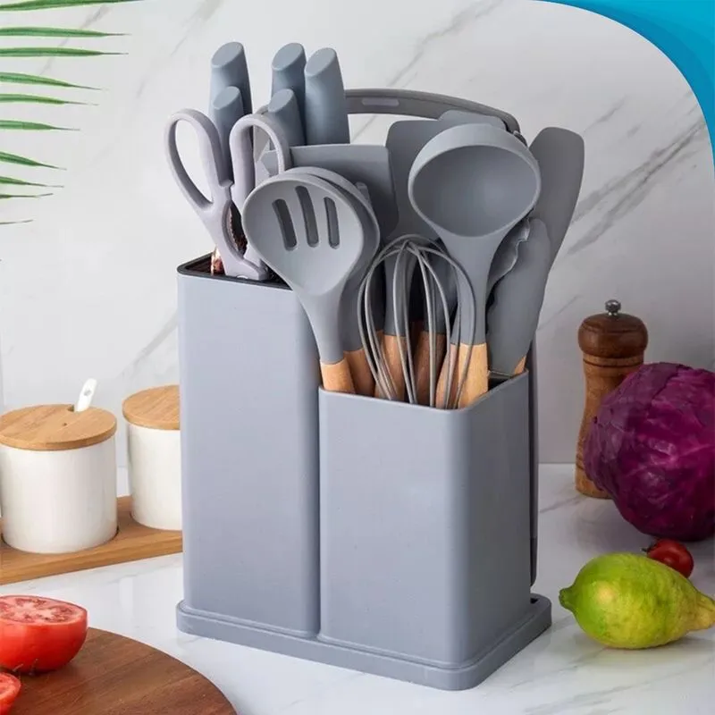 Faca com Utensílio 19 Peças Cozinha Silicone Alta Resistência Com Garantia