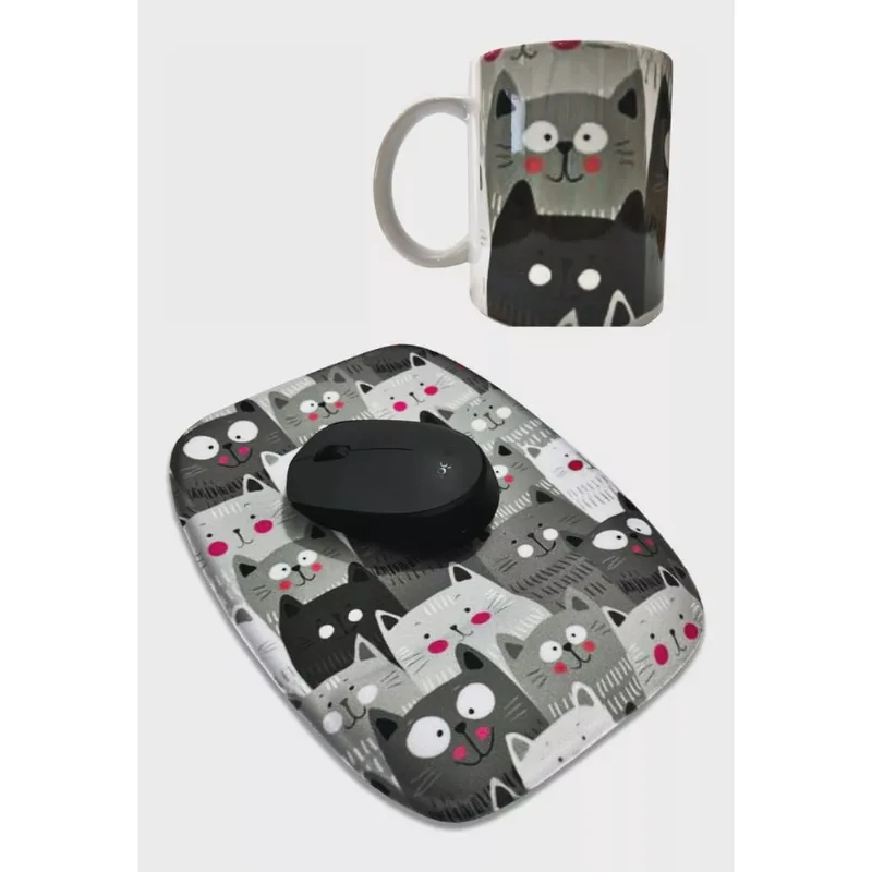 Kit Mouse Pad Gatinhos Lindos E Caneca Cerâmica