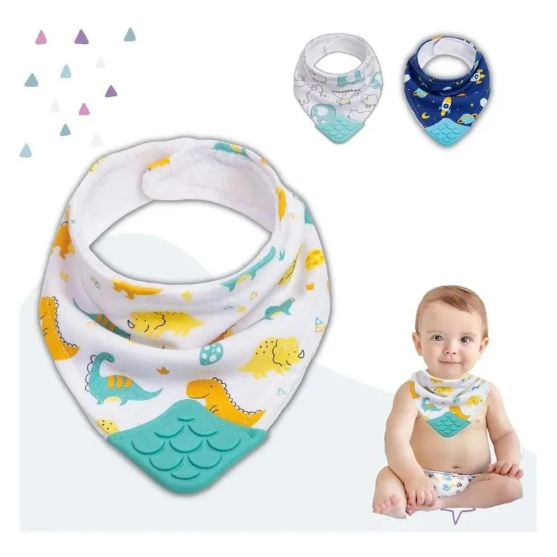 3x Babador Bandana Com Mordedor Forro Atoalhado Buba Menino