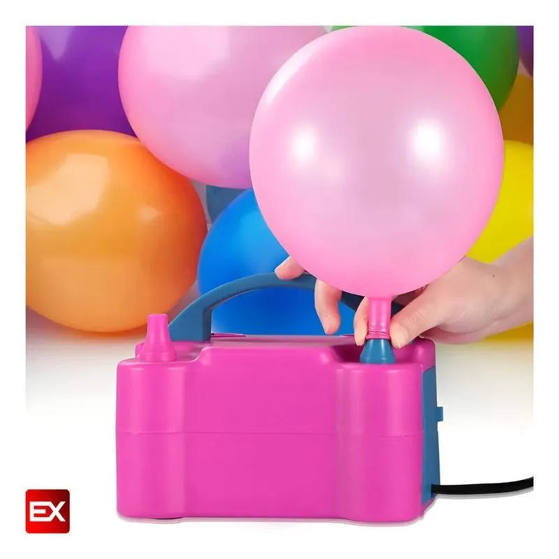 Inflador Elétrico Balão Bexiga Bomba 2 Bicos Festa Rosa Ex D
