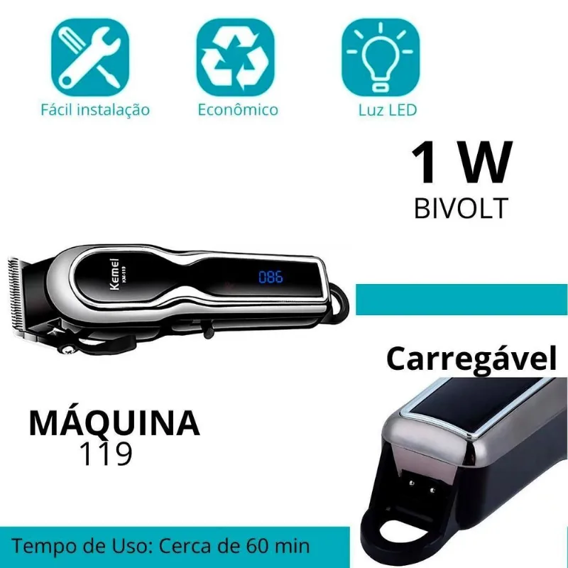 Kit Kemei Para Barba E Cabelo Profissional