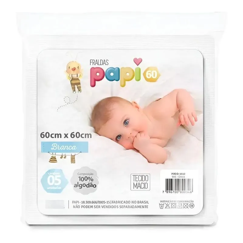 5x Fralda De Pano Bebê Algodão Macio 60x60cm C/5 Und. - Br