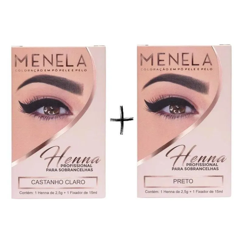 10x Combo Kit Henna Menela Castanho Claro + Preto