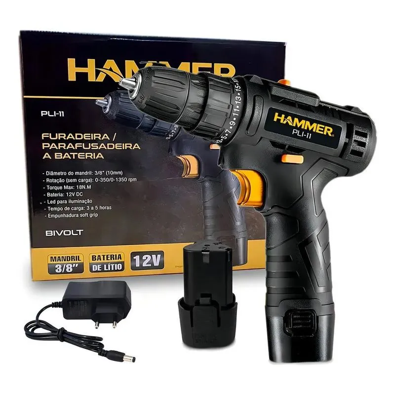 2x Parafusadeira Furadeira Hammer Pli-11 A Bateria Preto