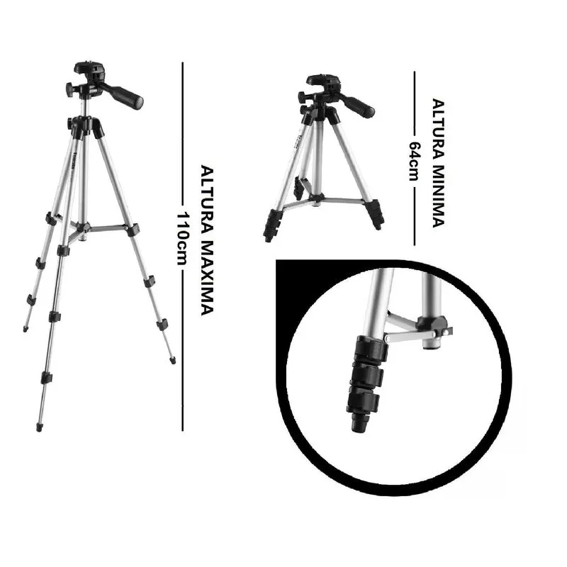 Tripe Universal Com Nível Cameras Celulares 1,20m Com Bolsa