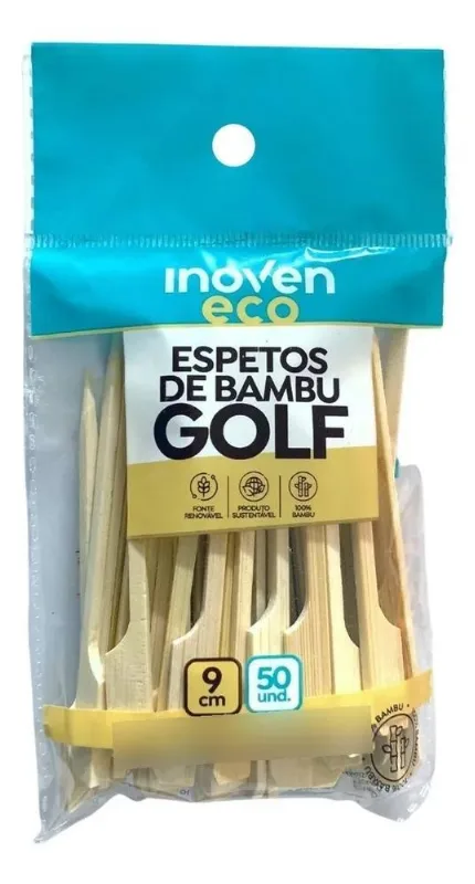 10x Espeto De Bambu Natural Golf Petisco Hamburguer 9cm 500