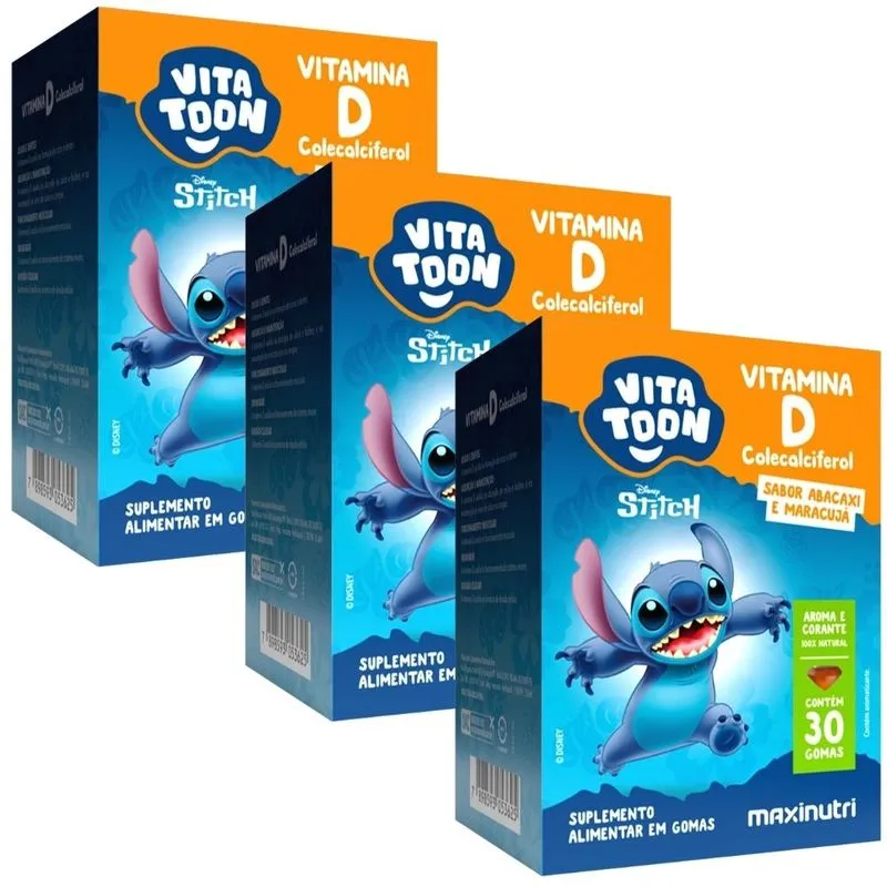 Kit 3x Vitamina D3 Kids Vitatton Stitch 30 gomas - Maxinutri