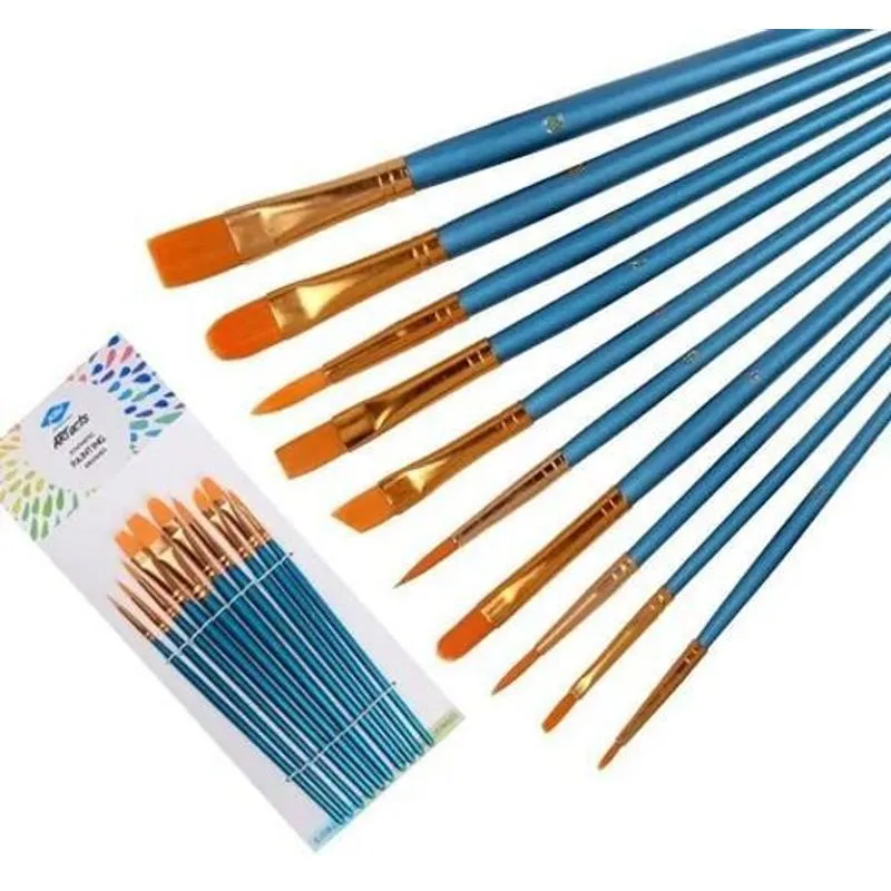 2x Pincel Para Pintura Aquarela Óleo Acrílico Kit 10 Peças