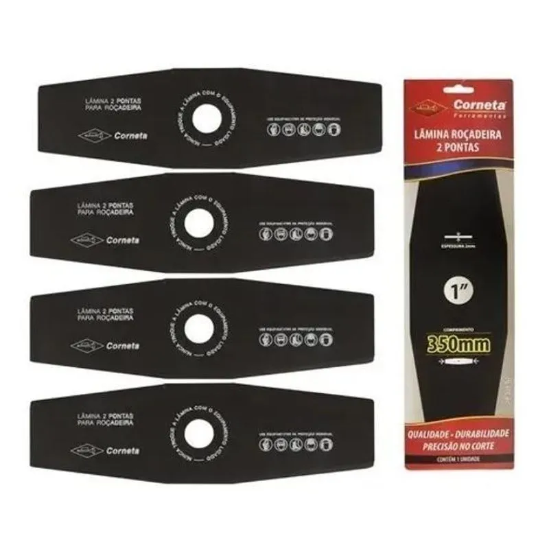 5 Facas Lâmina Roçadeira 2 Pontas 350mm Furo 1pol 25,4mm 2mm