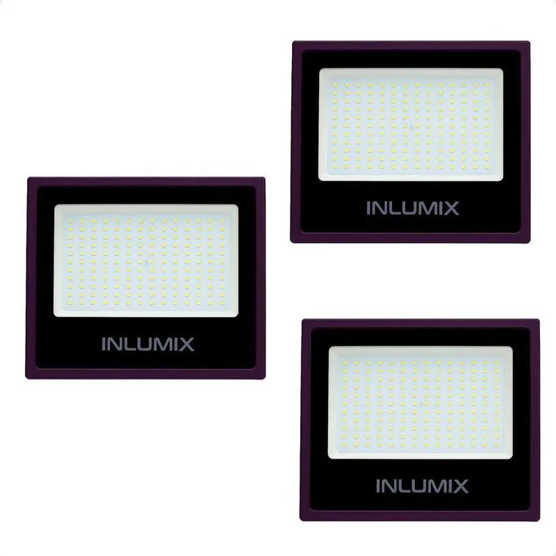 Kit 3 Refletor Holofote De Led 200w Branco Frio 6500k Preto 110/220v