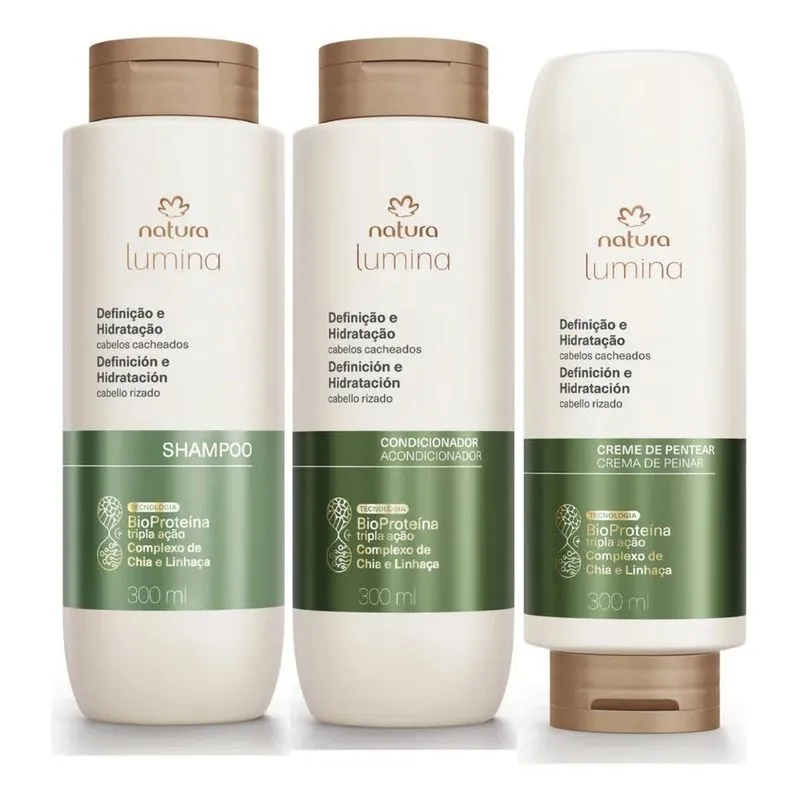 2x Natura Lumina Kit Shampoo+ Cond+ Creme Pentear Cab Cachea