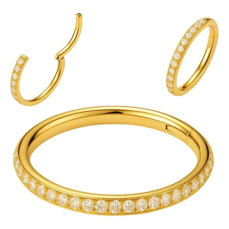Piercing Titânio Argola Click Cravejada 6mm 8mm 8mm Dourado