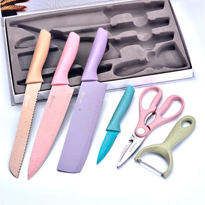 Kit Facas Inox Cutelo Descascador Tesoura Colorido