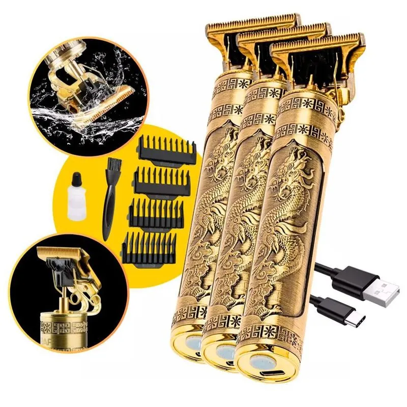 Kit 3 Máquinas Cortar Cabelo Fazer Barba Acabamento Dragão