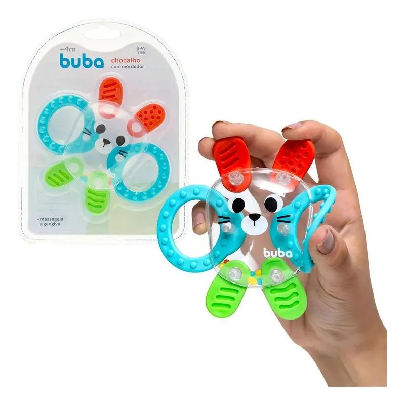 Chocalho Mordedor Infantil Coelho Bpa Free Interativo Buba C