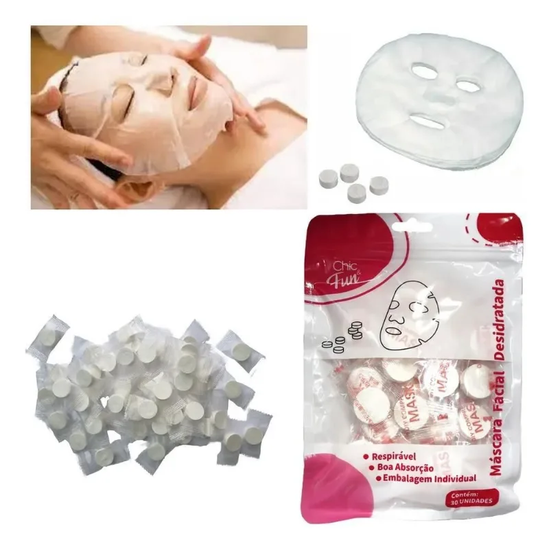 5x 60un Máscara Descartável Desidratada Limpeza Facial