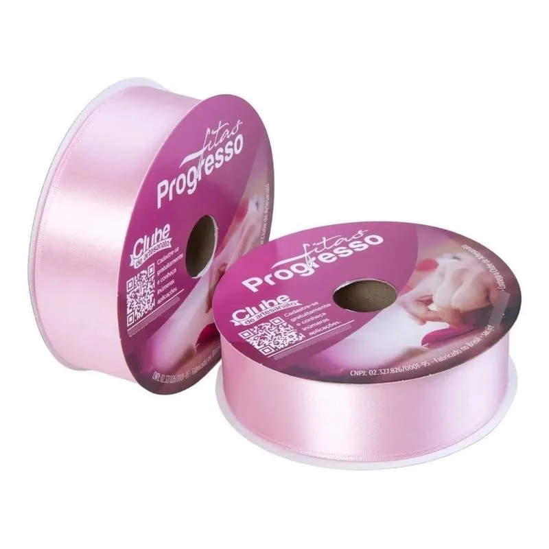 Fita De Cetim Progresso 38mm Rolo 50 Metros 310 Rosa Bebe
