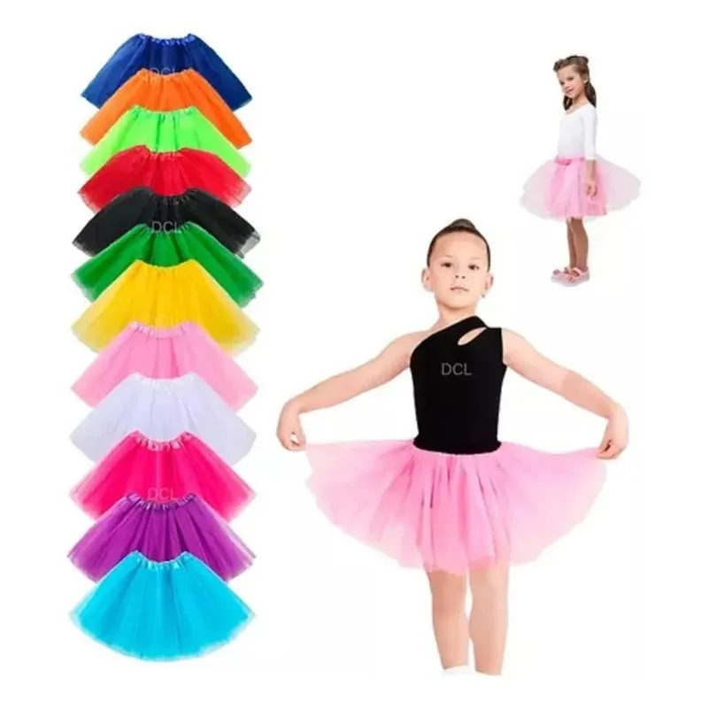 5x Saia Tule Criança Colorida C/brilho Festa Carnaval 30cm T