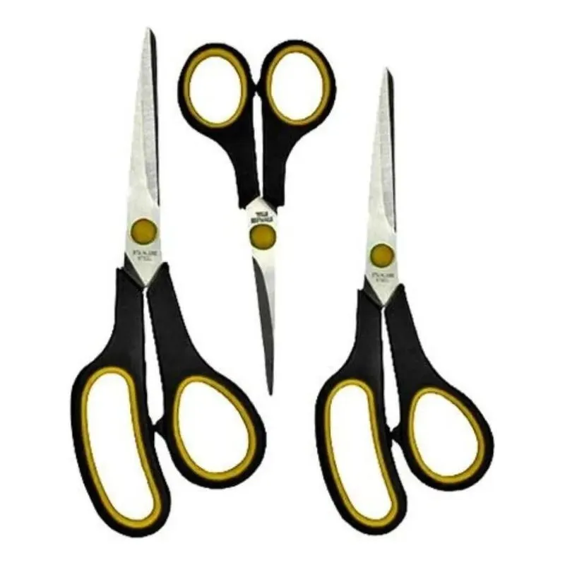 Kit 3 Tesoura Aço Inox Papel Escola Cozinha Multiuso Cor Pre