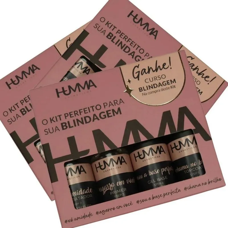 2x Humma Kit Blindagem Gel Base+primer+topcoat+desidratador