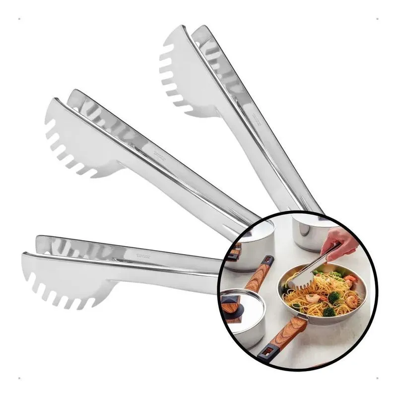 Kit 3 Pegador De Massa Salada Carne Pinça Em Inox P Servir