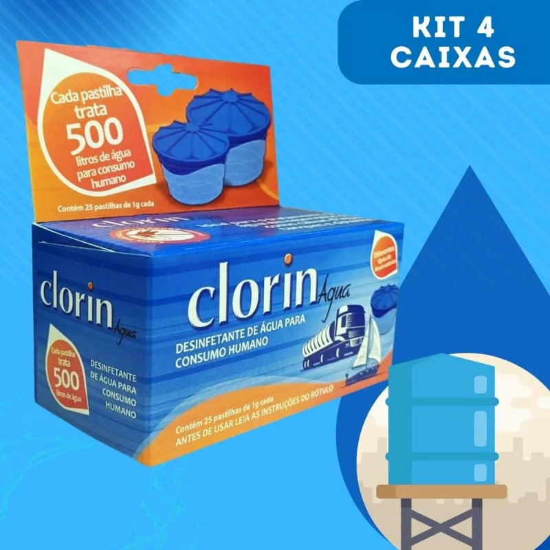 Kit 4 Caixas Clorin 24 Pastilhas Cada P/ Tratamento De Agua