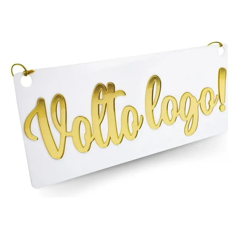 2x Placa Acrílica Aviso Volto Logo Ventosa Porta Loja Branco
