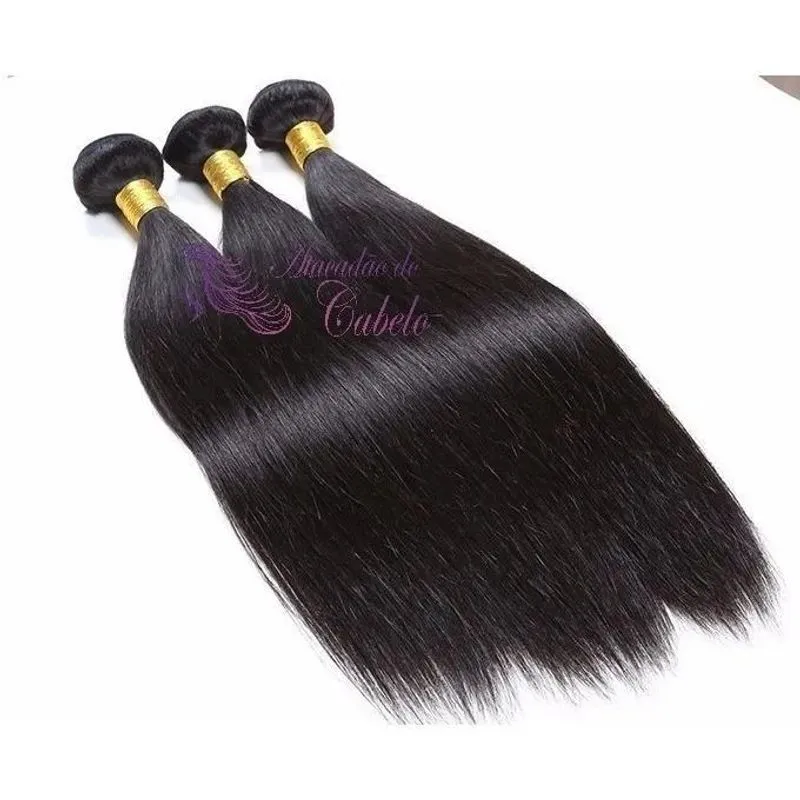 3x Cabelo 100% Humano Liso Virgem Em Tela Castanho 70cm - 10