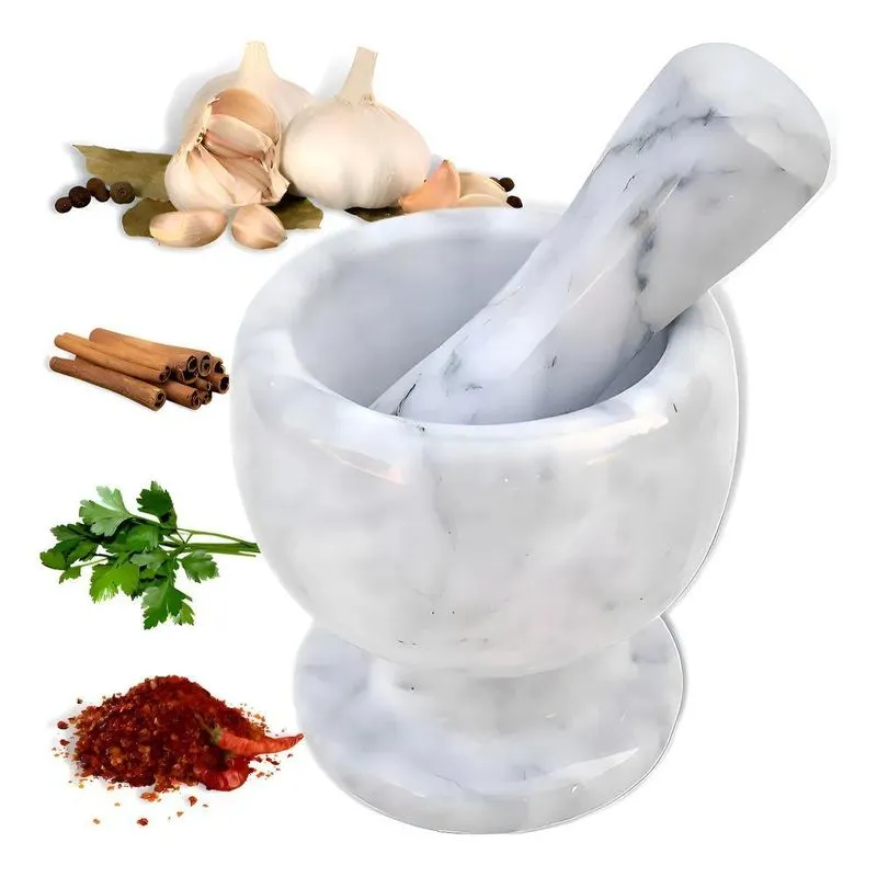 Pilão De Marmore Com Socador De Alho E Temperos De Cozinha C