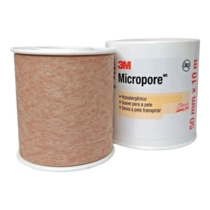 2x Fita Micropore 50mmx10m - 3m Cor Bege 01 Rolo