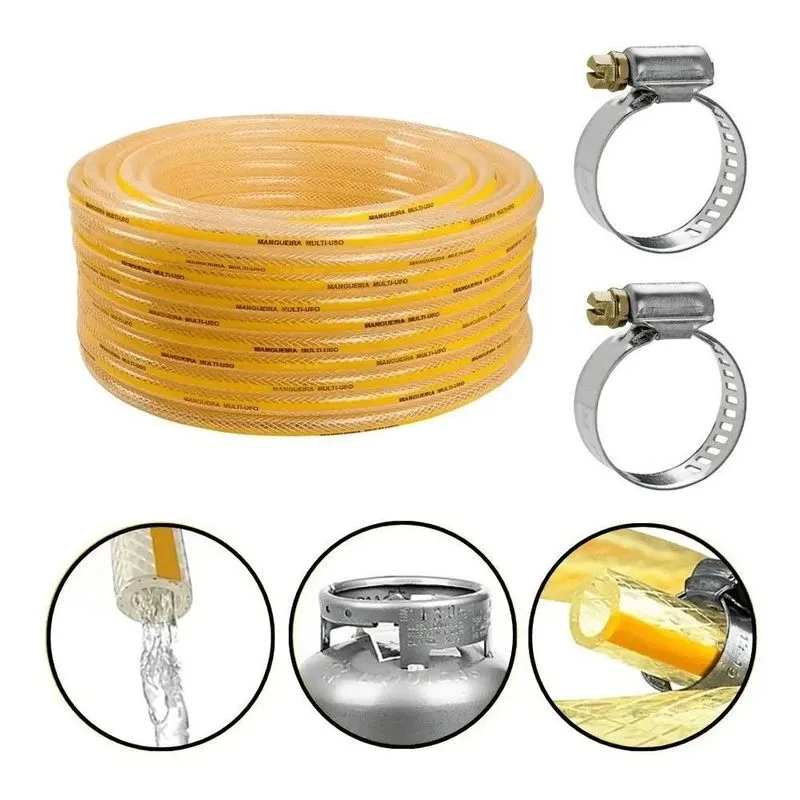 3x Kit Mangueira Gás Cozinha Jardim 5m + 2 Abraçadeiras Cris