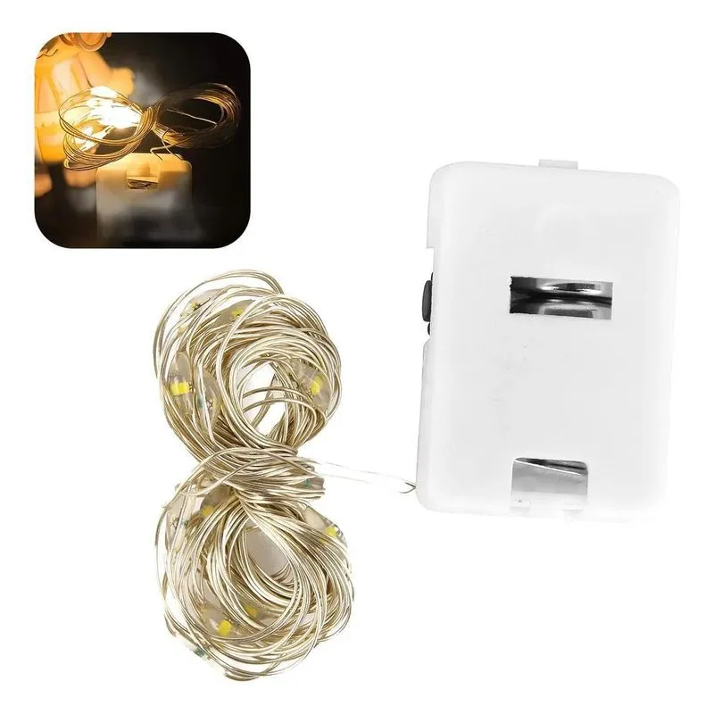 5x Fio Fada Cordão De Led 1m 10 Leds Fixo Bateria Branco Q F