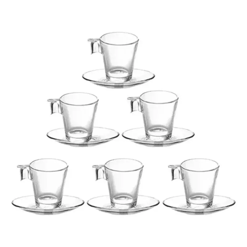 Jogo De Xícaras Café Com Pires Napoli 12 Peças Vidro 80ml
