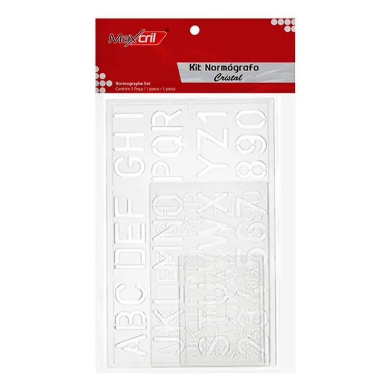 Normógrafo Cristal Kit C/3 Pçs 30-20 E 10mm Letra Vazada