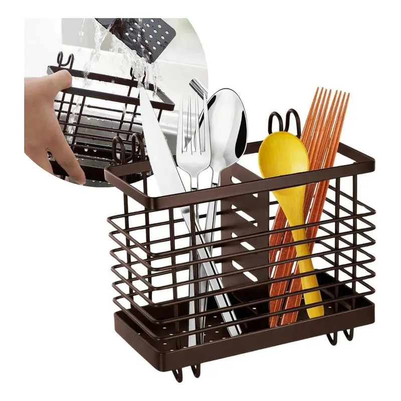 10x Escorredor De Talher Inox Porta Talheres Suporte Quadra