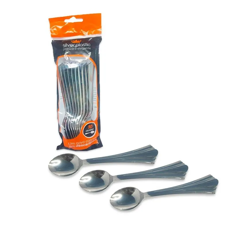 Colher De Plástico Silver Plastic De Luxo Refeição 50un
