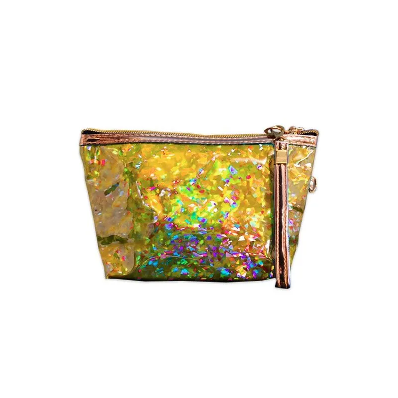 Necessaire Feminina Holográfica Estojo Maquiagem Amarelo