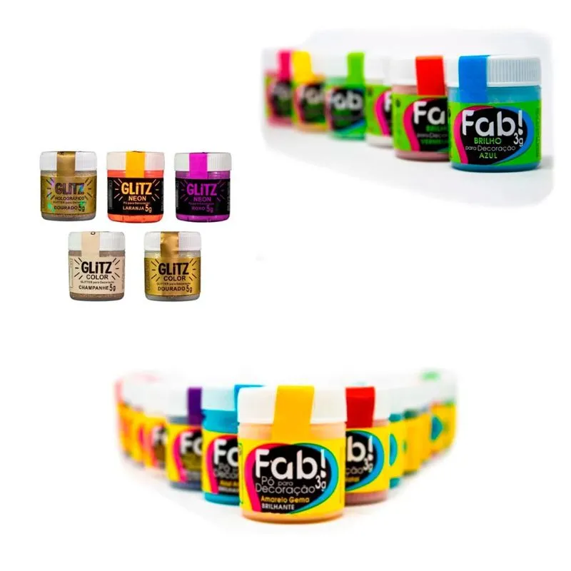 Kit Pó Brilhante Comestível Para Confeitar Fab 10 Unidades