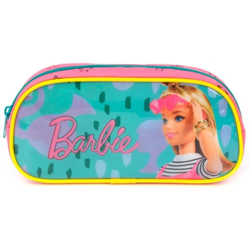 Estojo Barbie Escolar Infantil Simples Verde E Rosa Infantil