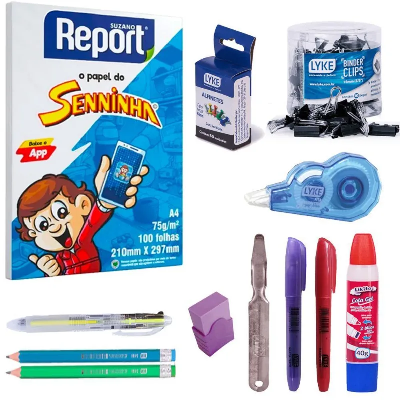 Kit Escritório Completo 12 Peças Utilidades Folha Lápis
