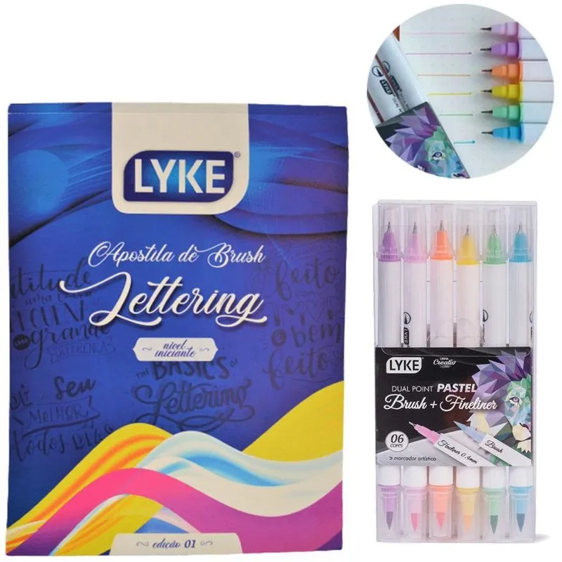 Kit Lettering Apostila E Caneta Dual Brush Tons Pastel