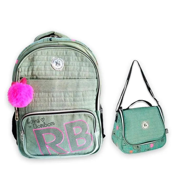 Kit Escolar Mochila E Lancheira Rebecca Bonbon Jeans Verde
