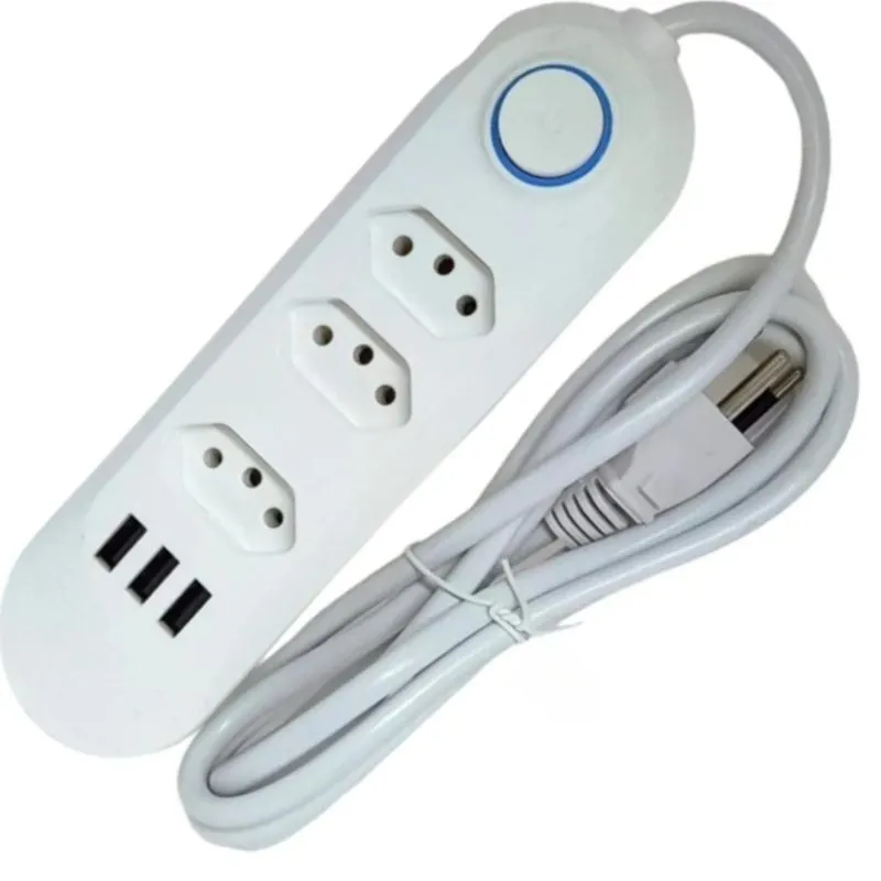 Protetor De Energia 3 Tomadas 3 Entradas Usb Bivolt Garantia