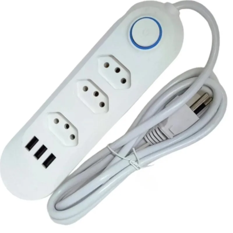 Régua Elétrica 3 Tomadas Usb Bivolt Transparente Televisão