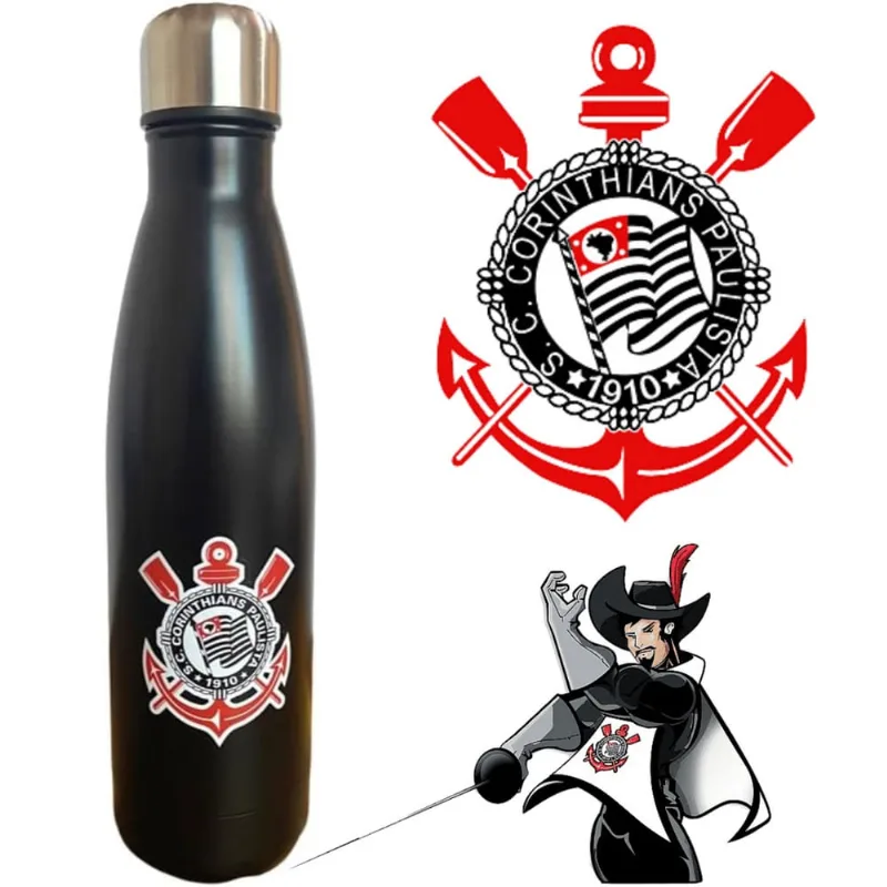 Garrafa de Aço Inox 750ml Corinthians Perfeita Para Hidratacão Original Oficial