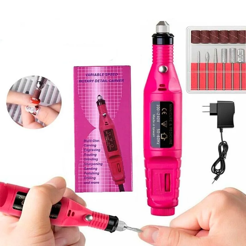 Caneta Elétrica Lixar Unhas Postiças E Naturais Rosa Bivolt