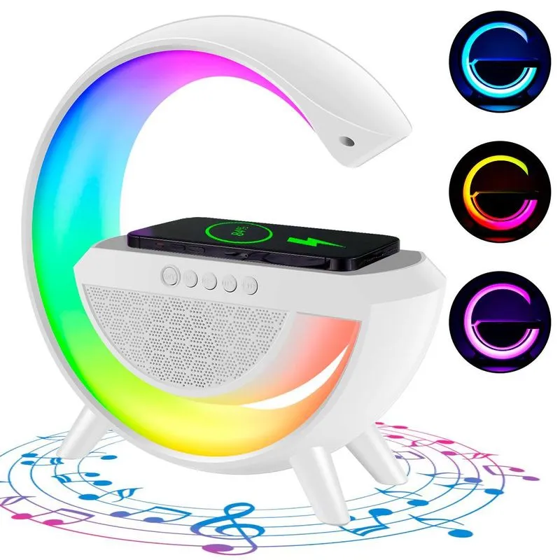 Luminária Rgb G-speaker Carregador Indução Relógio Caixa Som