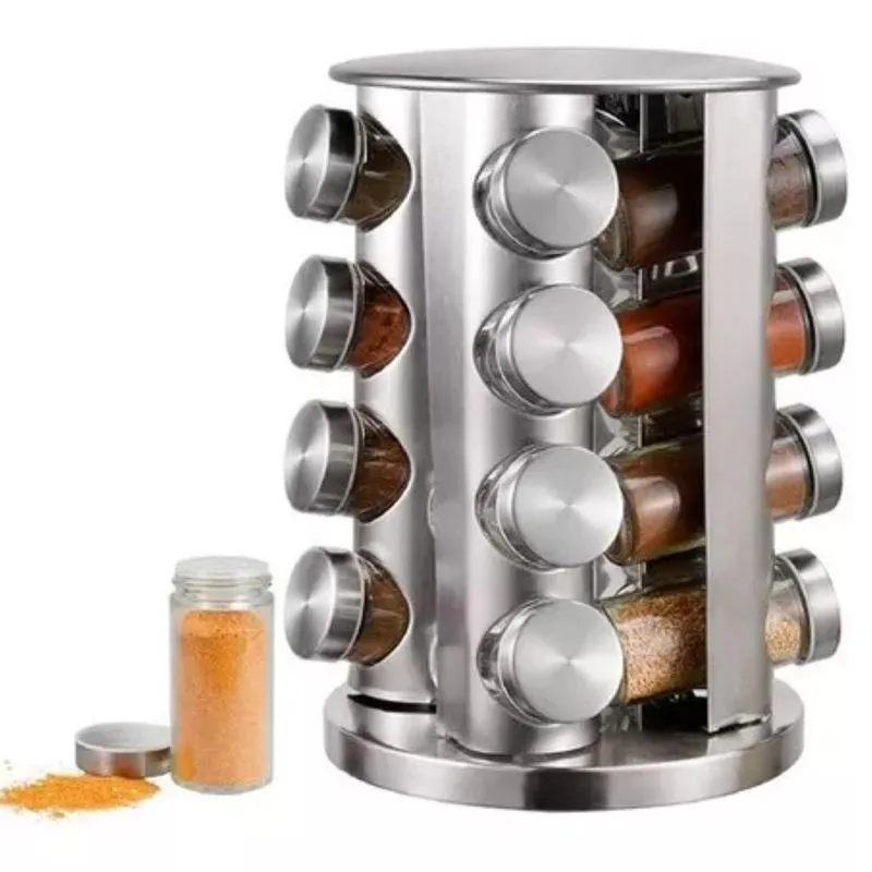 Potes Giratório De Tempero Inox/vidro Organizar Sua Cozinha