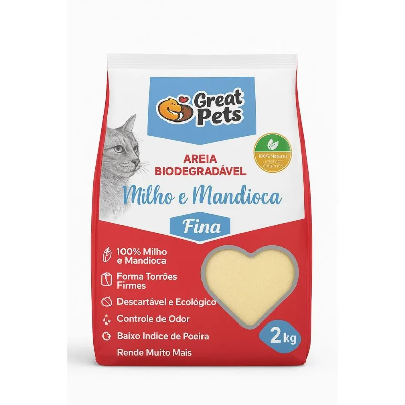 Areia Biodegradável Para Gatos Milho E Mandioca 2kg